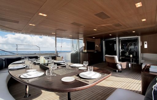 dining table in the sunken cockpit aboard luxury yacht SEAHAWK 