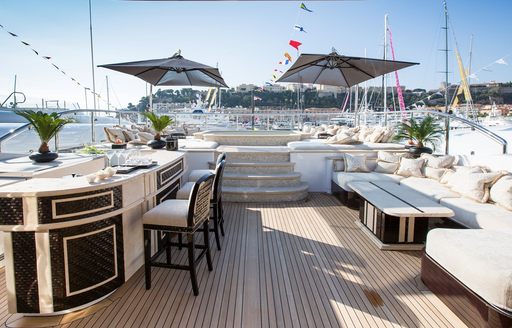 Overview of the sun deck onboard charter yacht ILLUSION V 