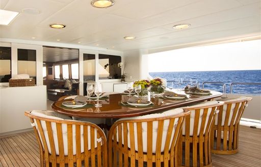 main deck aft alfresco dining area on board charter yacht TALOS