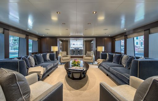 lounge area onboard superyahct charter 