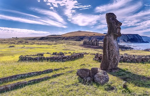Moai statues in the largest Ahu on Easter Island Rapa Nui Chile