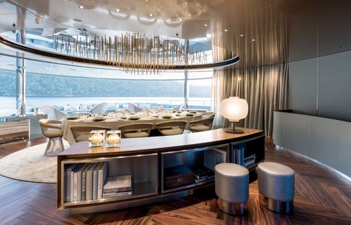 impressive dining room on board luxury yacht SAVANNAH
