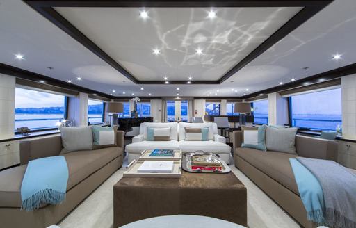 sofas making up the seating area in skylounge of motor yacht 4YOU