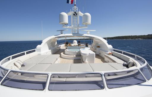 sun pads, Jacuzzi and wet bar on the sundeck of motor yacht Lady Ellen II