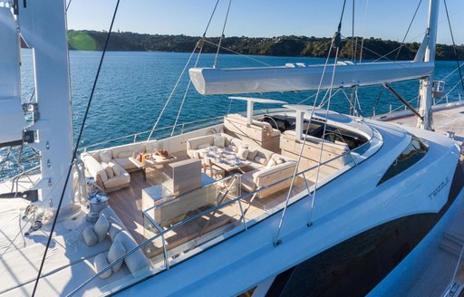 Sundeck of luxury sailing yacht TWIZZLE