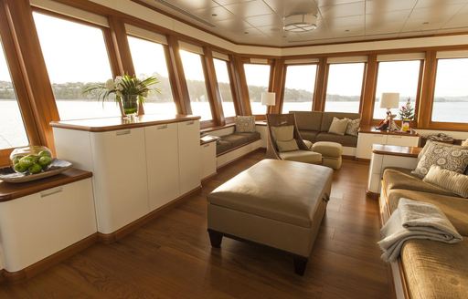 observation lounge with full length windows on board charter yacht SuRi 