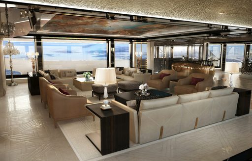 Lounge area in the main salon onboard charter yacht KISMET