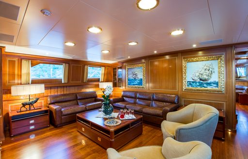 traditional style lounge on board sailing yacht ELLEN