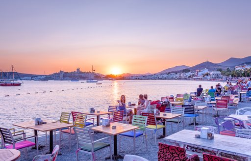 Sunset at waterfront in Bodrum, Turkey