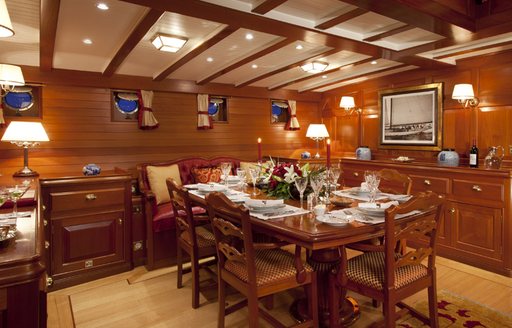 traditionally styled dining room on board luxury yacht ELENA