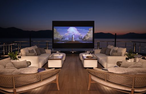Outdoor cinema with surrounding seating onboard charter yacht MALIA