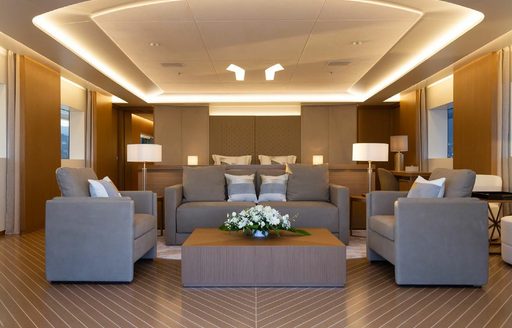 Master cabin lounge area onboard charter yacht ALFA