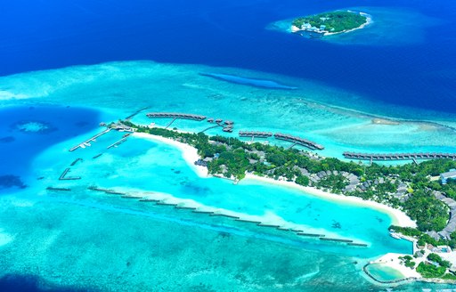 Aerial view looking down on Maldives Full Moon Resort