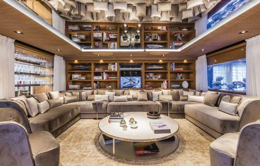 TV room on main deck of luxury yacht SUERTE
