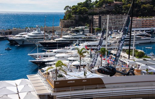 stands and yachts at the Monaco Yacht Show