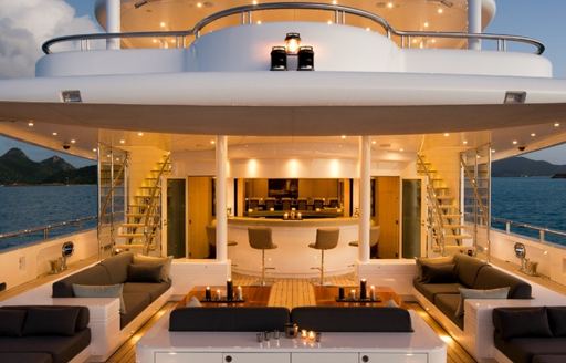 Sun deck and seating on board superyacht SIREN