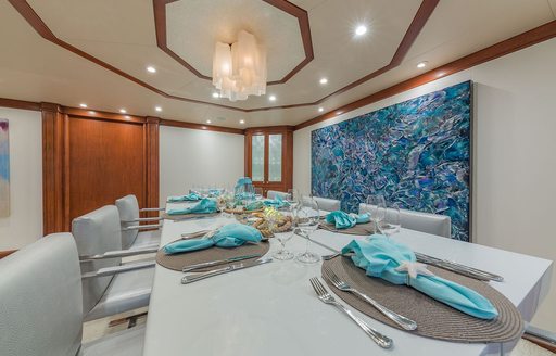 Dining space on board superyacht At Last