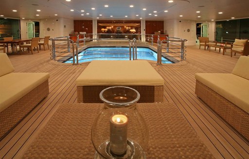 Aft deck swimming pool on board charter yacht TATOOSH