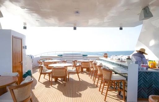 Alfresco dining area onboard charter yacht KONTIKI WAYRA