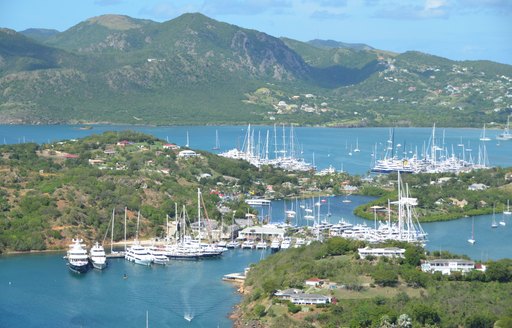 Yachts moored at the Antigua Charter Yacht Show