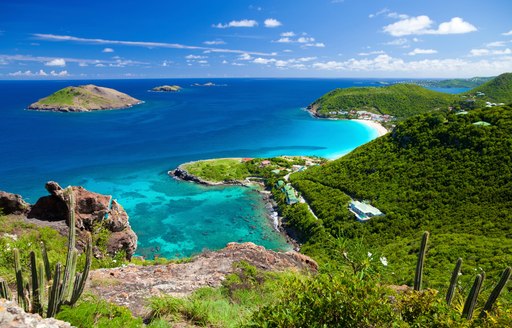 azure waters and lush scenery in the Caribbean 