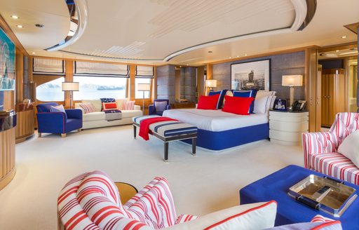 newly upholstered master suite on board motor yacht Air
