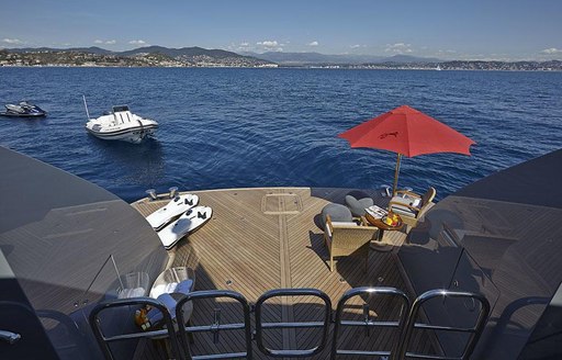 The generously proportioned swim platform attached to motor yacht Zoom Zoom Zoom
