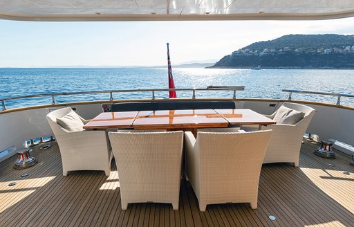 Alfresco dining area on Mondo Marine motor yacht TALILA