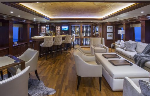 refurbished sky lounge on board charter yacht Bacchus