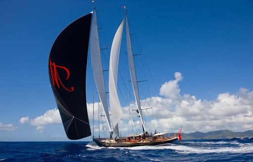 neo classic sailing yacht MARIE's black spinnaker