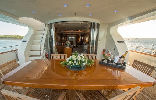 alfresco dining area aboard motor yacht 'My My My'