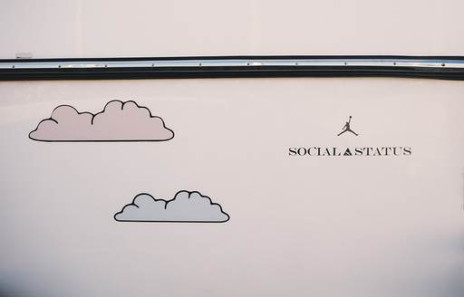 social status branding on the side of luxury yacht Julia Dorothy to mark the Basel Vice pop-up event