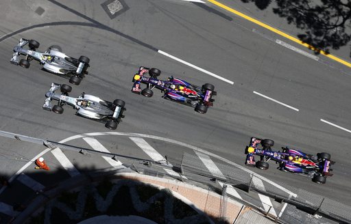 aerial view of race cars racing at Monaco Grand Prix 2013