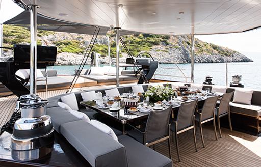 Al fresco dining onboard luxury yacht Rox Star