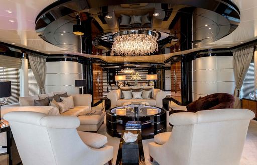 Interior lounge area onboard charter yacht TALISMAN C