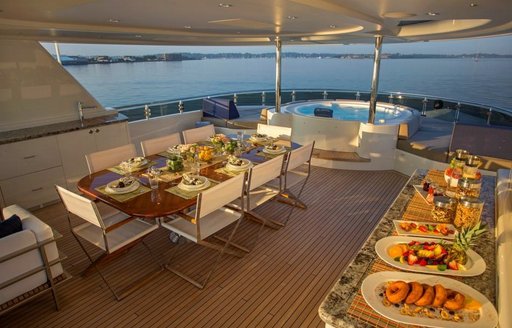 breakfast is served on the sundeck of superyacht ‘Far Niente’ 