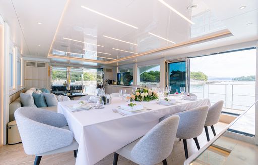 Formal dining on board charter yacht ROCCO