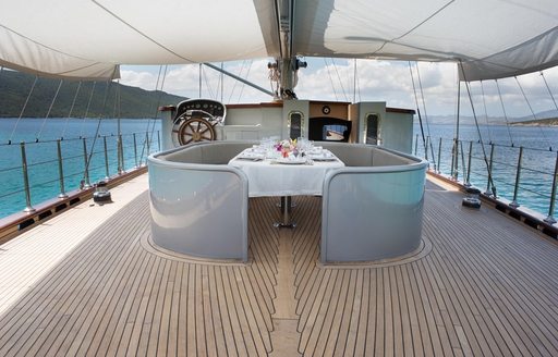 alfresco dining option on aft deck of luxury yacht ‘Le Pietre’ 