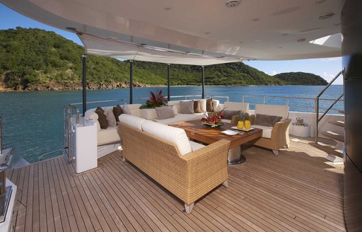 comfortable alfresco seating aft deck on luxury yacht destiny