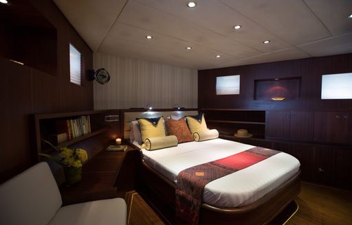 master suite with oriental styling on board superyacht ‘Orient Pearl’