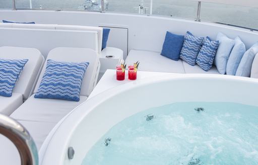 Close up view of the deck Jacuzzi onboard charter yacht PURPOSE