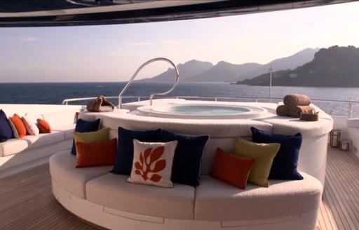The Jacuzzi and surrounding sunpad on board Cloud 9