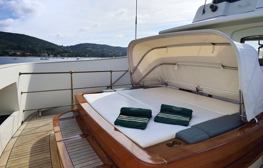 Sunbathing pod on board charter yacht Steel