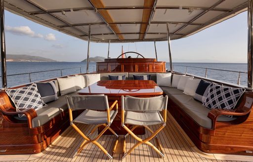 Alfresco dining area onboard sailing yacht charter SALLYNA