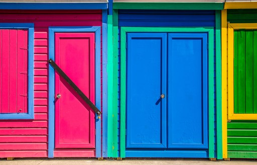 Brightly colored beach hut doors