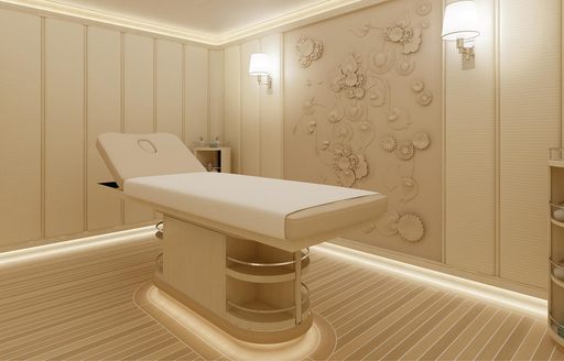 The massage table on board luxury yacht AQUARIUS