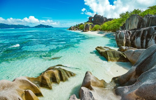 Sandy beach and boulders in the Seychelles