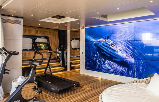 Beach club video wall and gym onboard MY Severin's