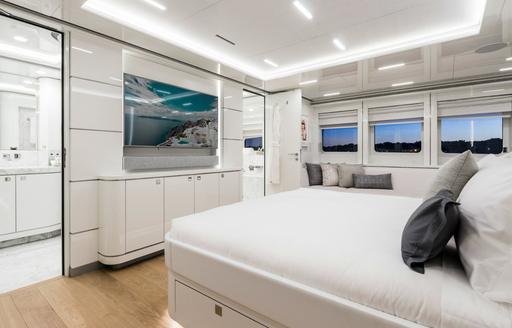minimalist master suite aboard charter yacht DESTINY