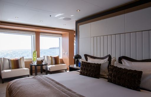 modern main salon with large windows on board motor yacht GO